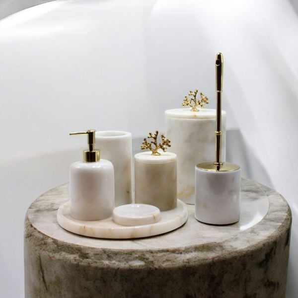 Gold Detaylı Mermer Banyo Seti