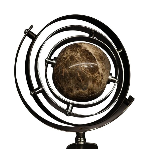 Üç Ayaklı Mermer Küre Obje Gümüş