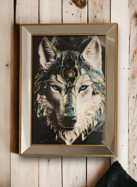 Ayna Çerçeveli Kurt Portre Tablo 50x70 CM
