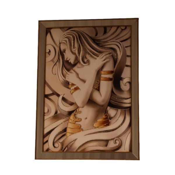 Gold Ayna Çerçeveli Altın Kemerli Kadın  Tablo 80x110 CM