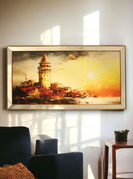 Ayna Çerçeveli Galata Kulesi Manzara Tablo 70x130 CM