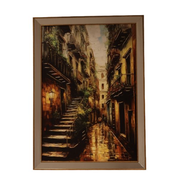 Gold Ayna Çerçeveli Merdivenli Sokak Tablo 80x110 CM