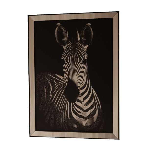 Siyah Ayna Çerçeveli Siyah Beyaz Zebra Tablo 80x110 CM