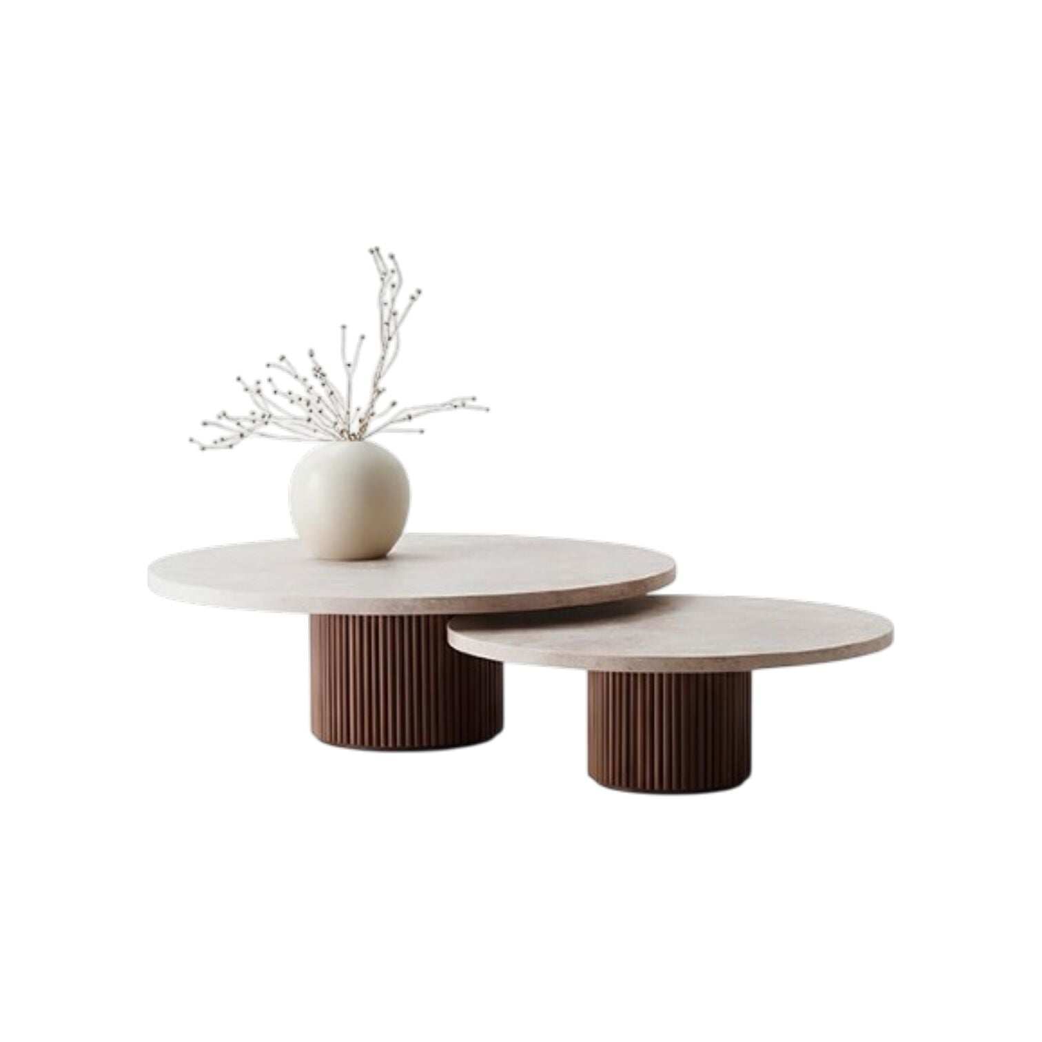 İkili Traverten Oval Orta Sehpa