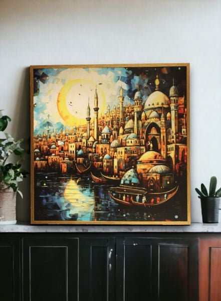 L Çerçeve Minareli Şehir Kare Tablo 105x105 CM