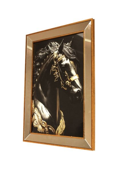 Ayna Çerçeveli Siyah At Tablo 50x70 CM