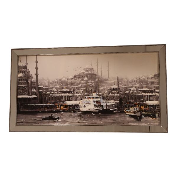 Ayna Gümüş Çerçeveli Vapurlu İstanbul Manzara Tablo 70x130 CM