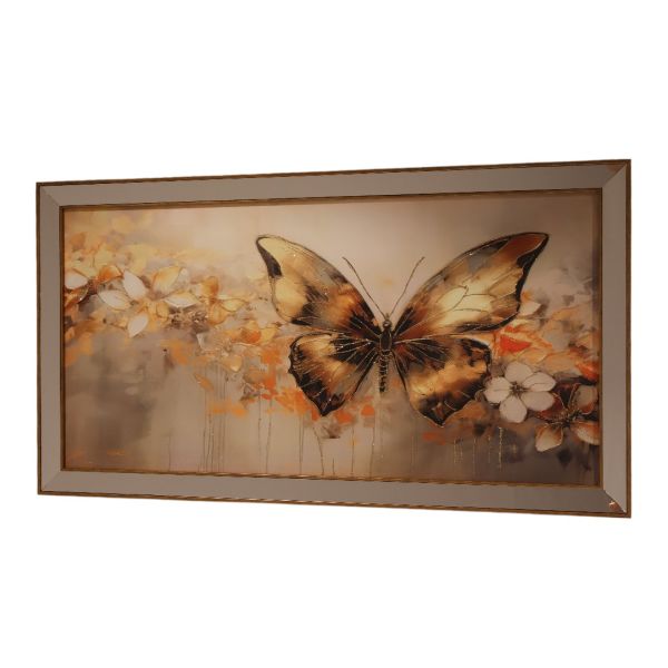 Ayna Gold Çerçeveli Gold Kelebek Ve Çiçek Tablo 70x130 CM