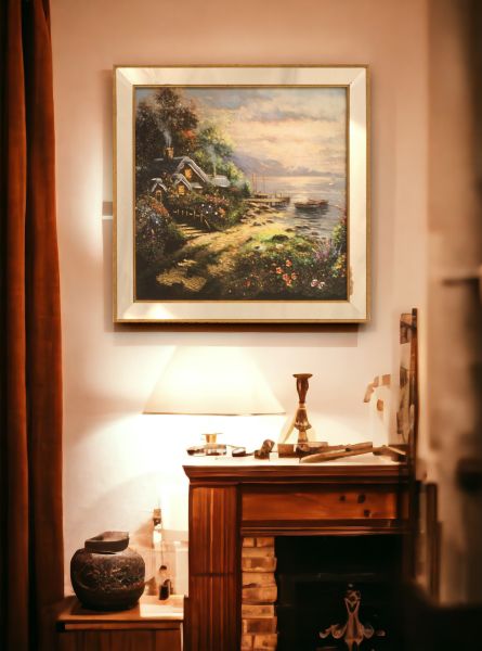 Ayna Çerçeveli Sahil Evi Kare Tablo 70x70 CM