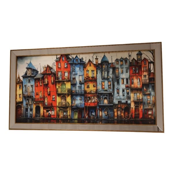 Ayna Gold Çerçeveli Renkli Binalar Tablo 70x130 CM