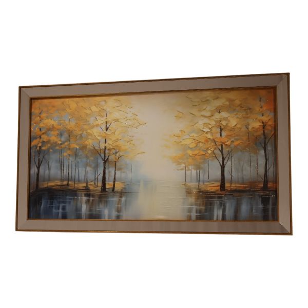 Ayna Gold Çerçeveli Sarı Agaçlar ve Göl Tablo 70x130 CM