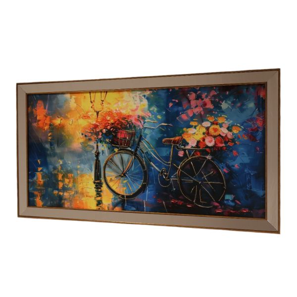 Ayna Gold Çerçeveli Renkli Çiçekler Bisiklet Tablo 70x130 CM