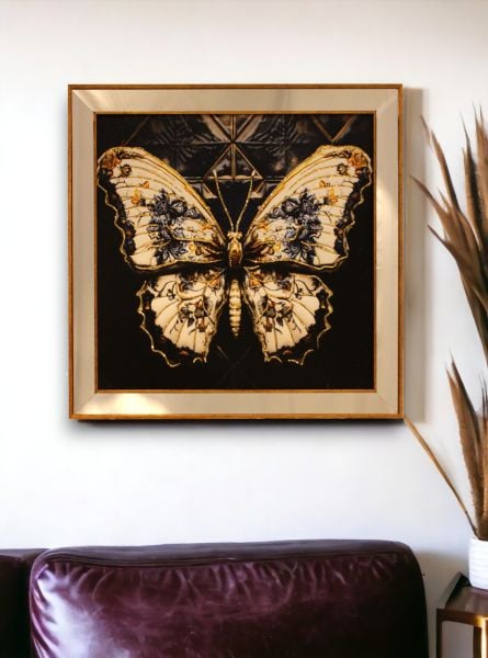 Ayna Çerçeveli Gold Detaylı Kelebek Kare Tablo 70x70 CM
