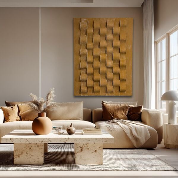 Hardal Renk Kabartmalı Tasarım Tablo