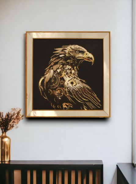 Ayna Çerçeveli Gold Detaylı Kartal Kare Tablo 70x70 CM