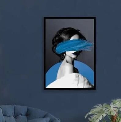 Cam Baskı Detay Kadın Tablo Turuncu Yeşil