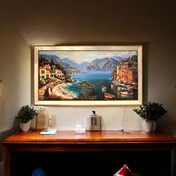 Ayna Çerçeveli Koy Manzara Tablo 70x130 CM