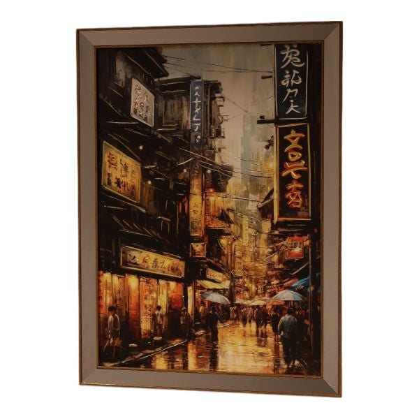 Ayna Gold Çerçeveli Tokya Işıklı Sokak Tablo 80x110 CM