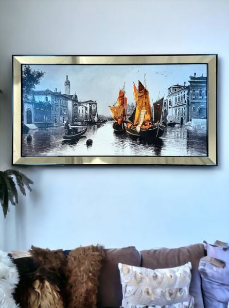 Ayna Çerçeveli Yelkenli Tekneler Tablo 70x130 CM