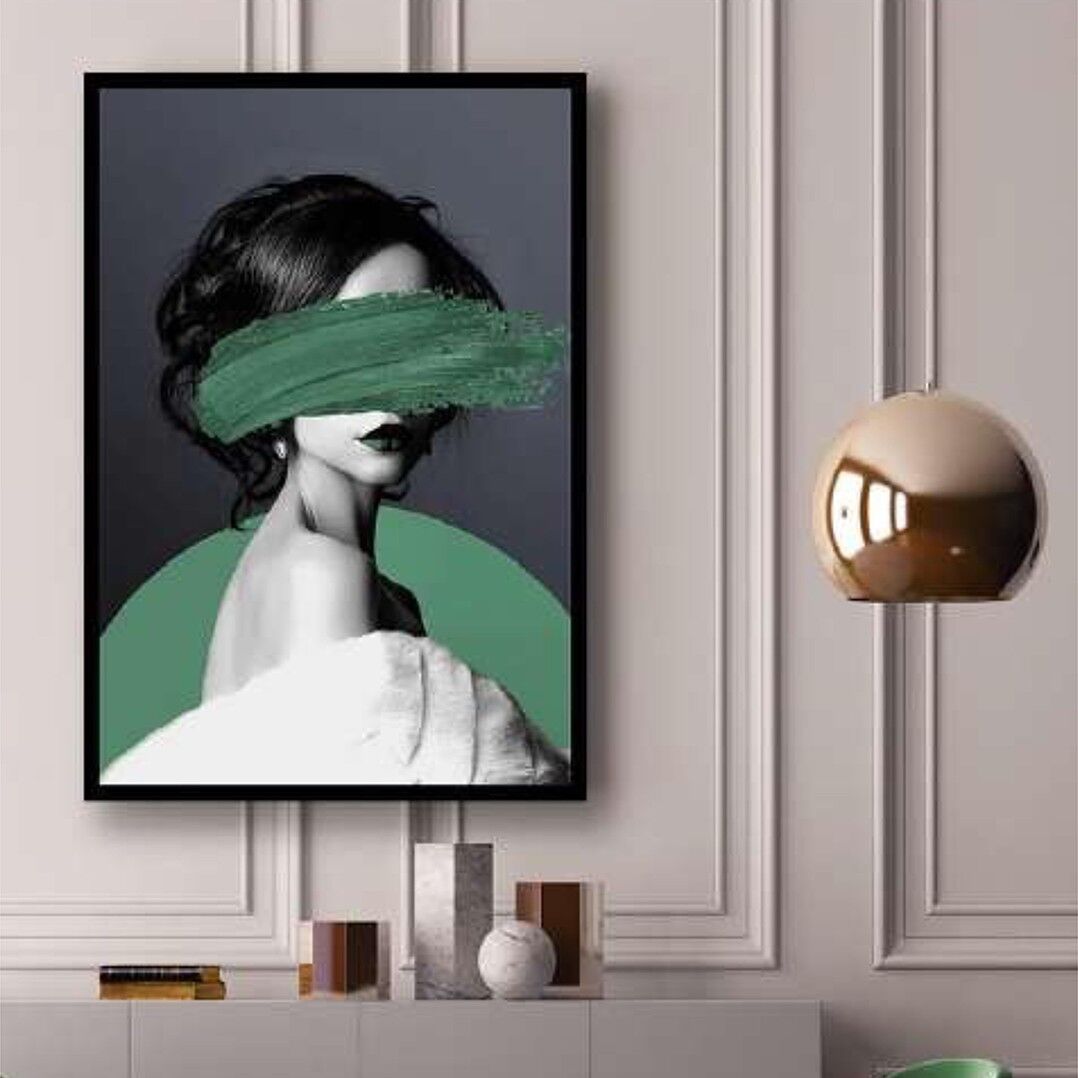 Cam Baskı Detay Kadın Tablo Turuncu Yeşil