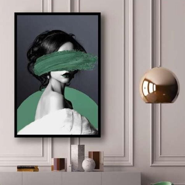 Cam Baskı Detay Kadın Tablo Turuncu Yeşil