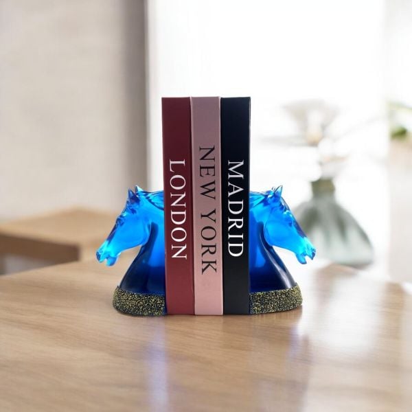 İkili At Kitap Tutucu Mavi