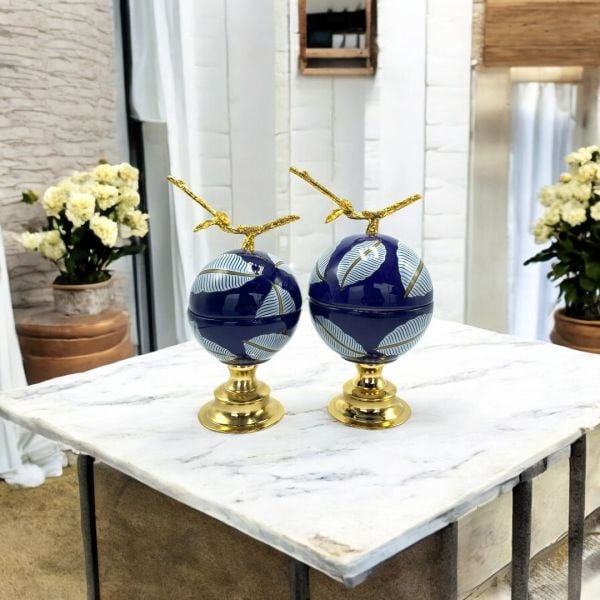 İkili Gold Detaylı Lacivert Küre Obje