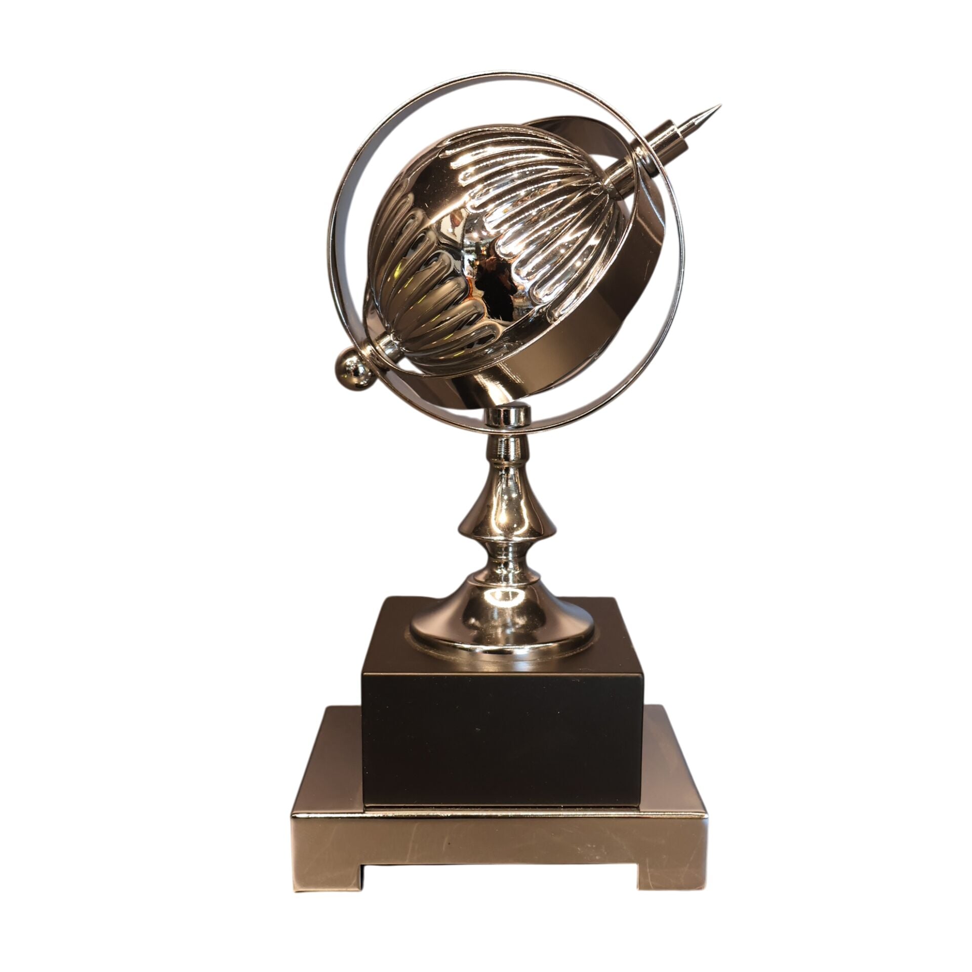 Gümüş Metal Dünya Küre Siyah Kaideli