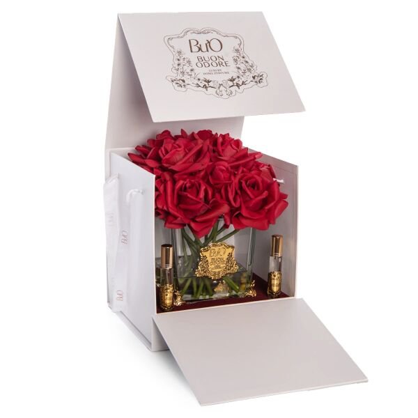 Pirinç Ayaklı Cam Gold 13 Kırmızı Gül Luxury Home Perfume