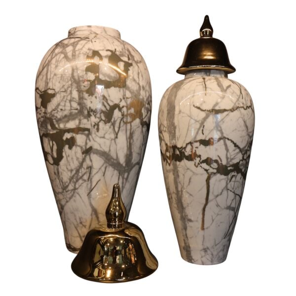 İkili Porselen Küp Beyaz Gri Desenli