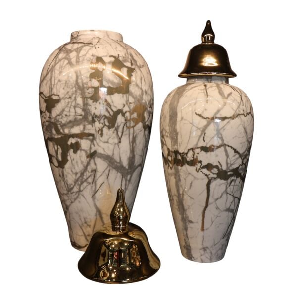 İkili Porselen Küp Beyaz Gri Desenli