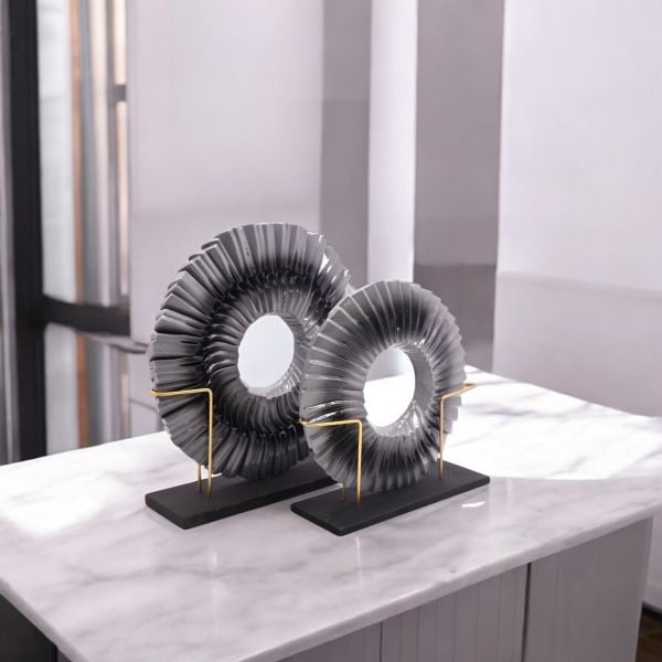 Disk Dekor İkili Polyester Gri 27x21 CM