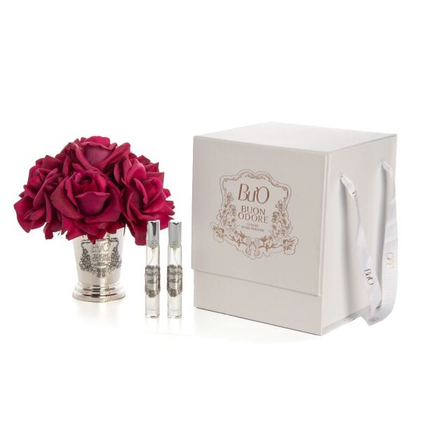 Yuvarlak Silver Pirinç 7 Gül Bordo Luxury Home Perfume
