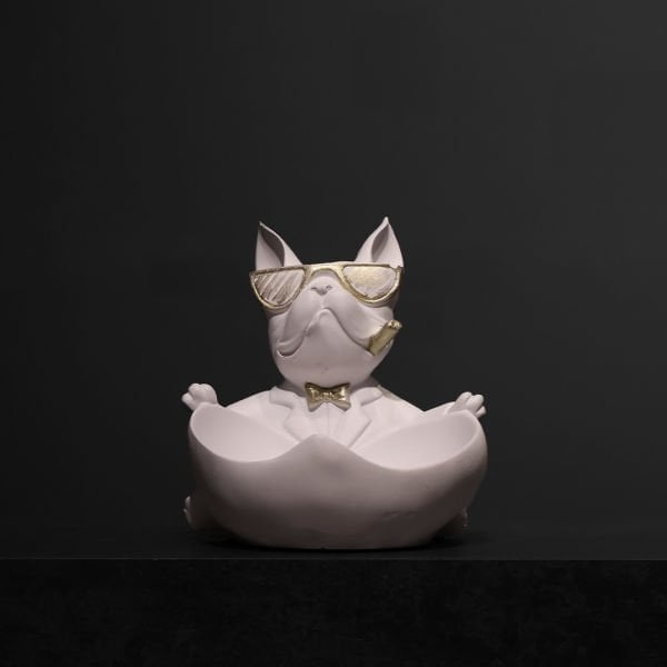 Gözlüklü Buldog Beyaz Gold 20x20 CM