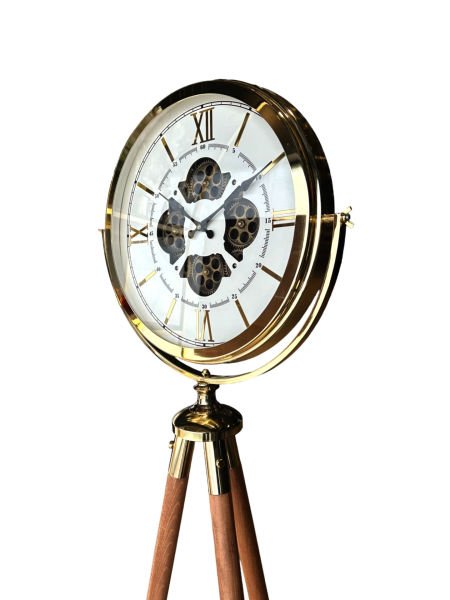Çarklı Tripod Saat Gold-Beyaz