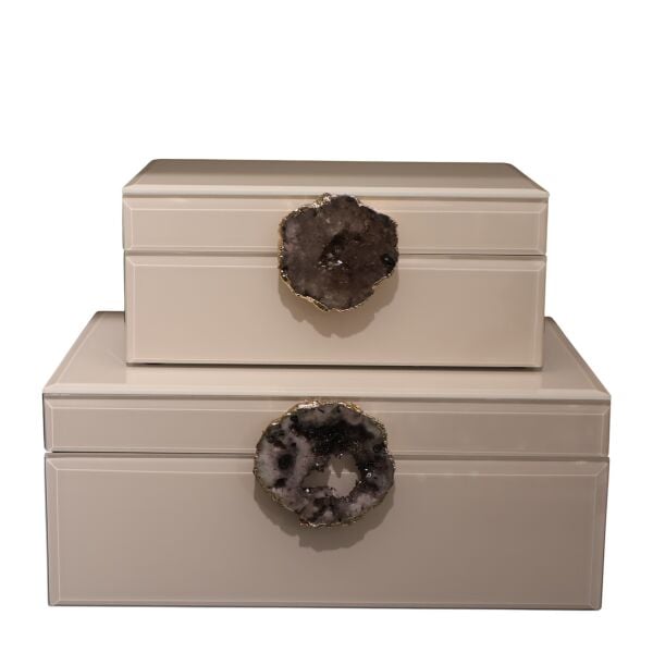 İkili Cam Kutu Doğal Taş Krem