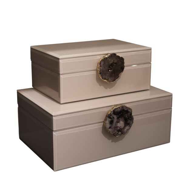 İkili Cam Kutu Doğal Taş Krem