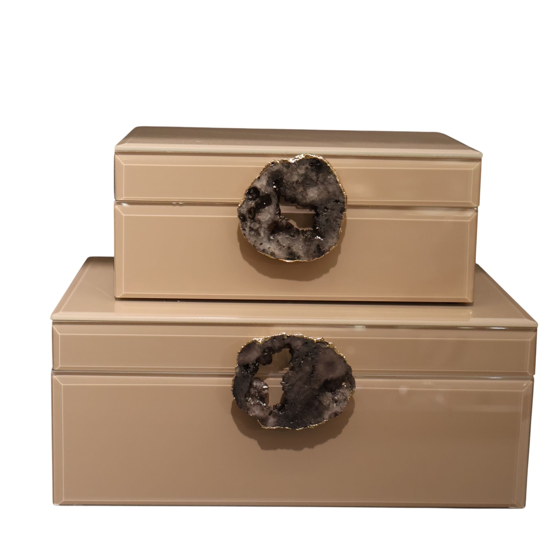 İkili Cam Kutu Doğal Taş Krem