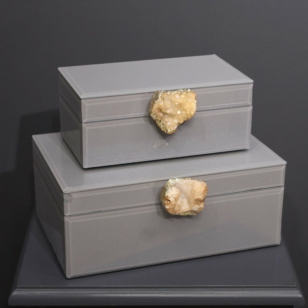 İkili Cam Kutu Doğal Taş Krem Gri