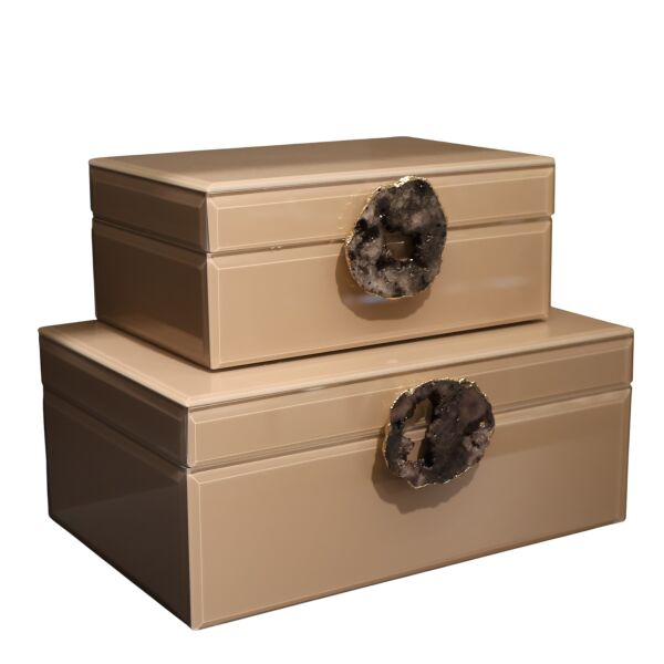 İkili Cam Kutu Doğal Taş Krem kahve