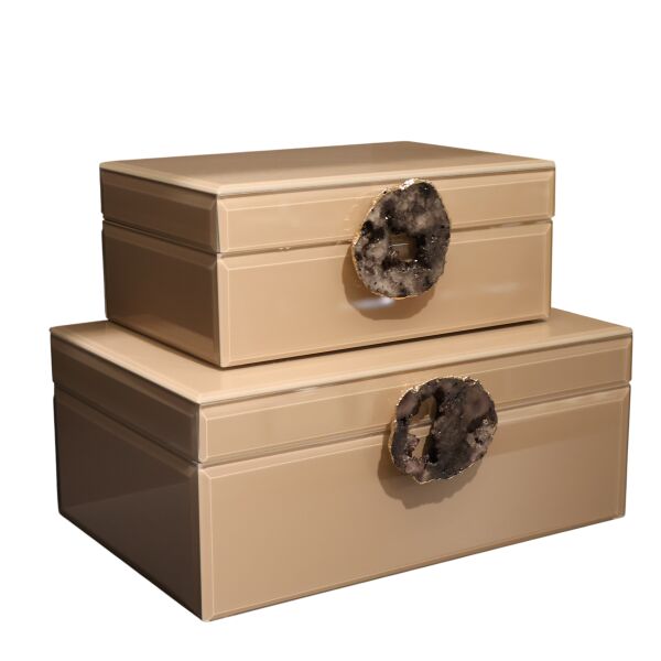 İkili Cam Kutu Doğal Taş Krem kahve