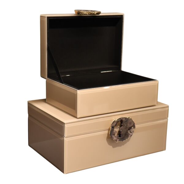 İkili Cam Kutu Doğal Taş Krem kahve