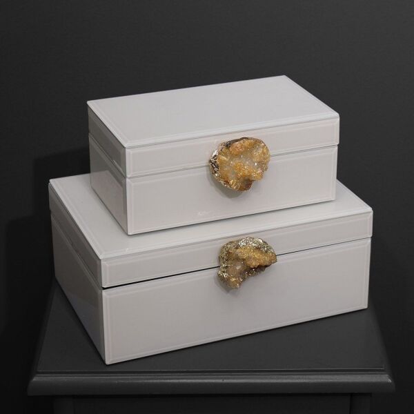 İkili Cam Kutu Doğal Taş Krem Krem