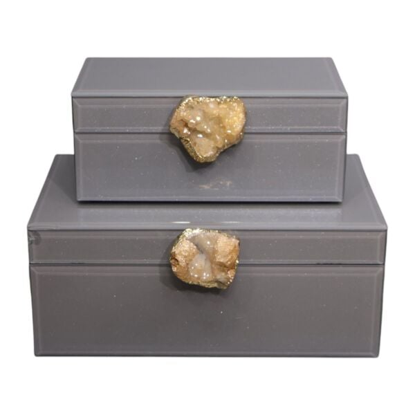 İkili Cam Kutu Doğal Taş Krem Gri