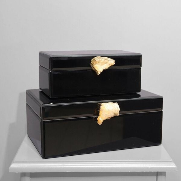 İkili Cam Kutu Doğal Taş Krem Siyah