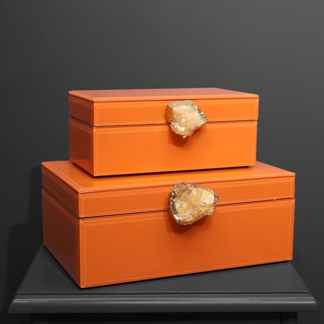 İkili Cam Kutu Doğal Taş Krem Turuncu