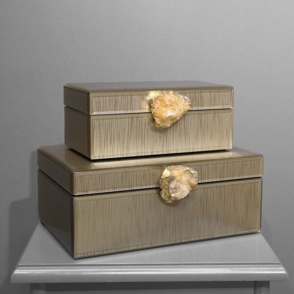 İkili Cam Kutu Doğal Taş Krem Vizon