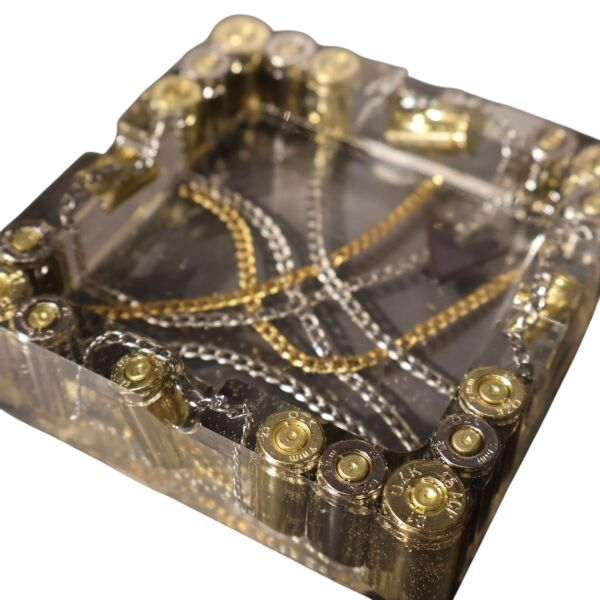 Kare Gümüş Mermi-Zincir Küllük Gümüş