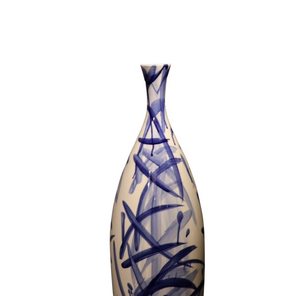 Mavi Beyaz Desenli İthal Vazo