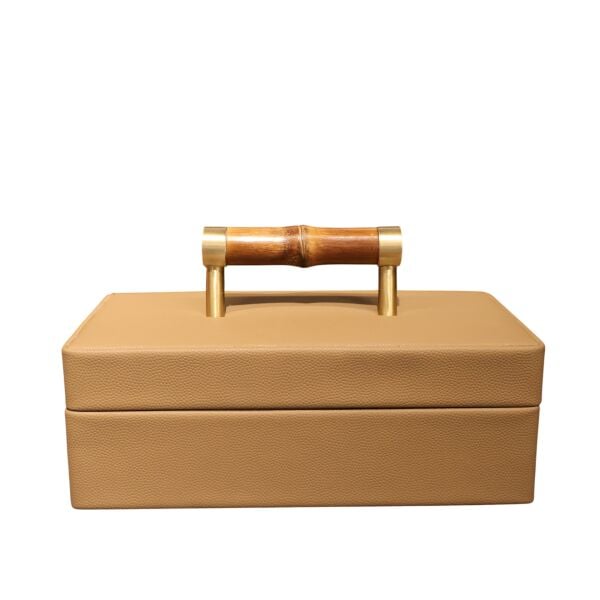 Ahşap Kulplu Kahve Deri Kutu